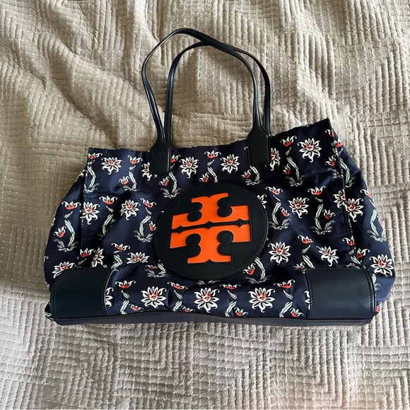Tory Burch ELLA Nylon Tote Blue Floral - Picture 3 of 12